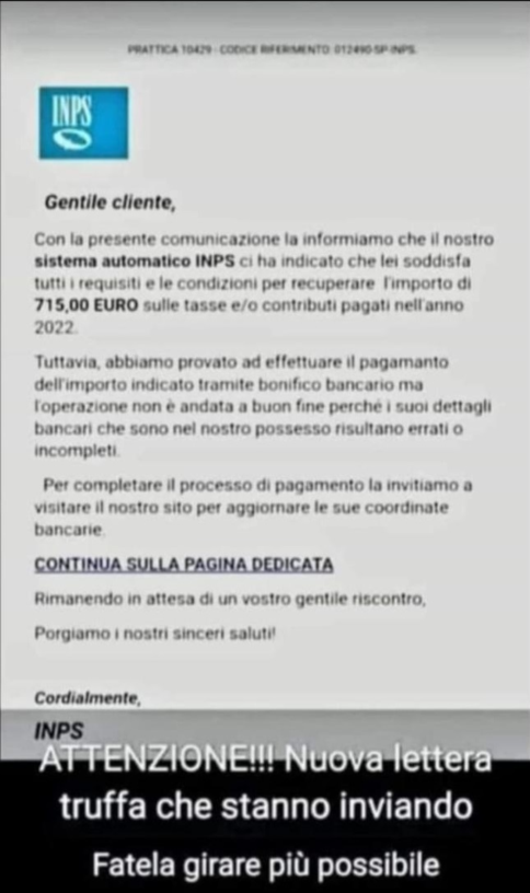 ATTENZIONE !!! Nuova lettera truffa che stanno inviando